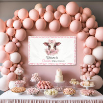 Holy Cow Pink Boho Baby Shower  Banner