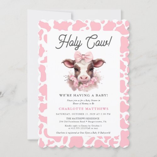 Holy Cow Pink Boho Baby Shower Invitation 