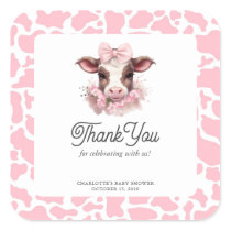 Holy Cow Pink Boho Baby Shower Thank You Sticker