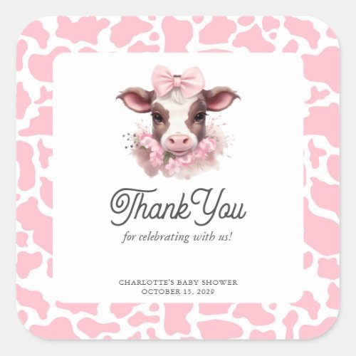 Holy Cow Pink Boho Baby Shower Thank You Sticker 