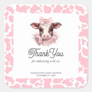 Holy Cow Pink Boho Baby Shower Thank You Sticker 