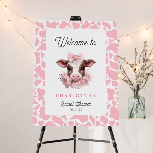 Holy Cow Pink Boho Bridal Shower Welcome Sign  (In Situ (Stand))