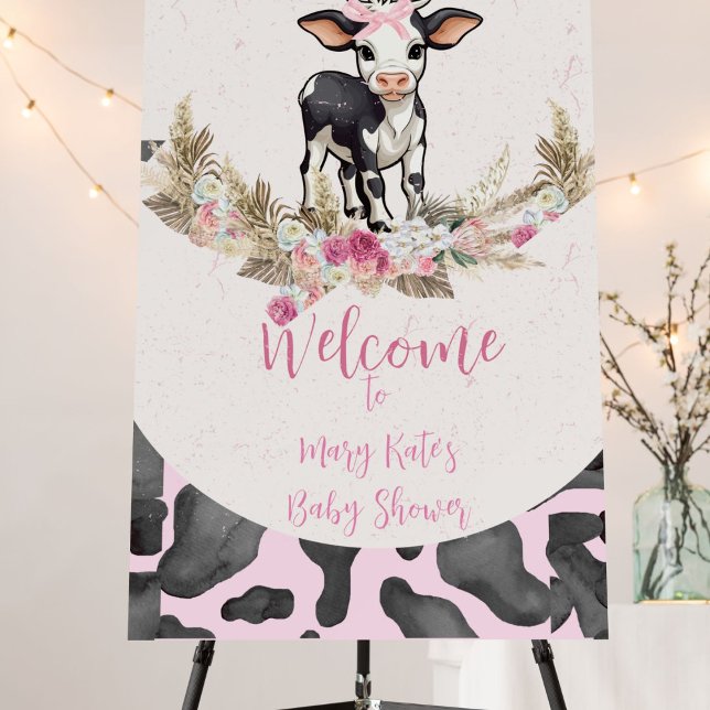 Holy Cow Pink cow print baby shower Welcome Sign (Creator Uploaded)