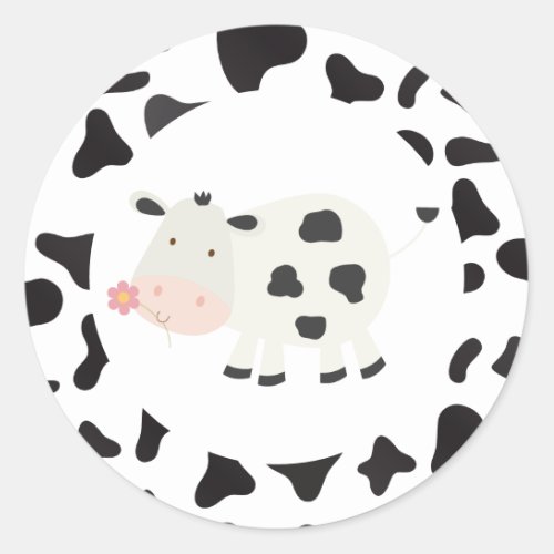 Holy Cow Pink Daisy Cow Print Birthday Classic Rou Classic Round Sticker