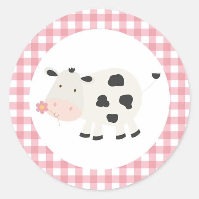 Holy Cow Pink Daisy Cow Print Birthday Classic Rou Round Sticker (Front)