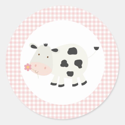 Holy Cow Pink Daisy Cow Print Birthday Classic Round Sticker