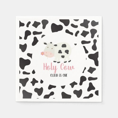 Holy Cow Pink Daisy Cow Print Birthday Napkins