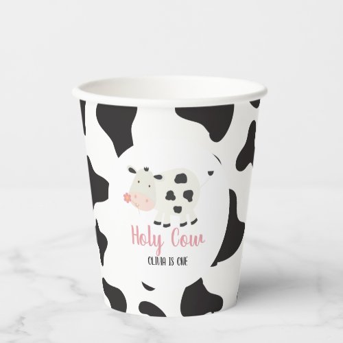 Holy Cow Pink Daisy Cow Print Birthday Paper Cups