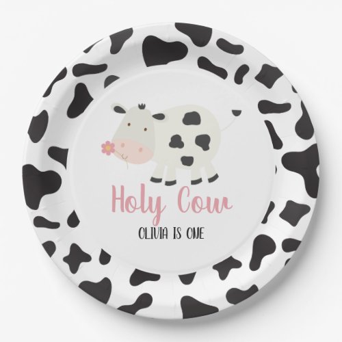 Holy Cow Pink Daisy Cow Print Birthday Paper Plates