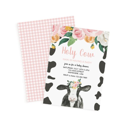 Holy Cow Pink floral Baby Shower Invitation