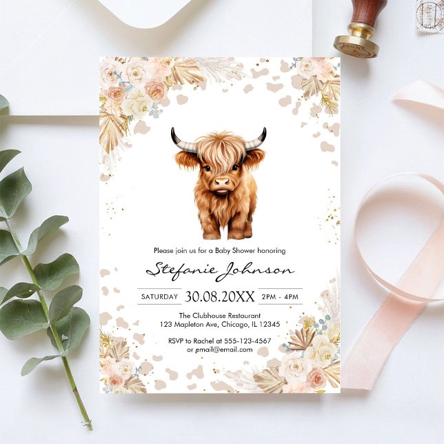 Holy Cow Pink Floral Cowgirl Baby Shower Invitation (Creator Uploaded)