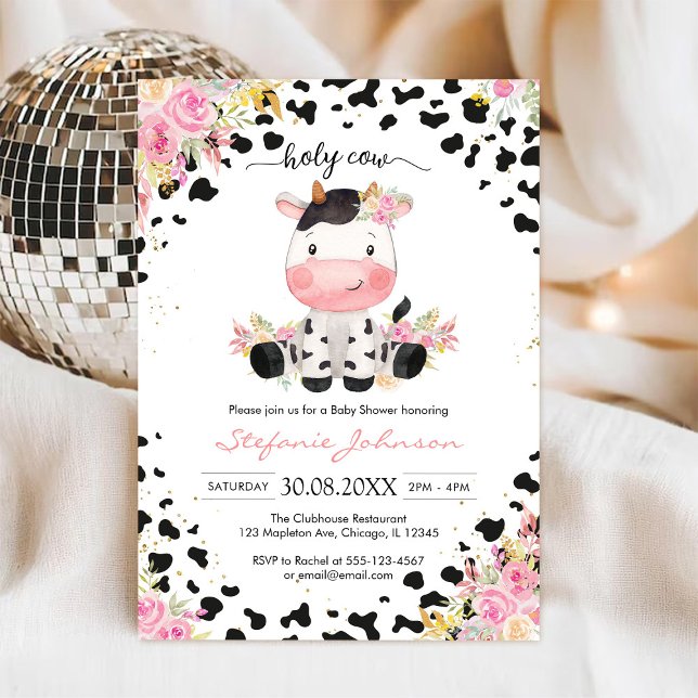 Holy Cow Pink Floral Cowgirl Baby Shower Invitation (Creator Uploaded)