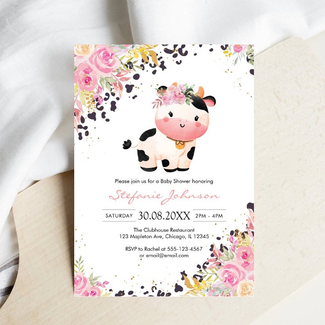 Holy Cow Pink Floral Cowgirl Baby Shower Invitation (Creator Uploaded)