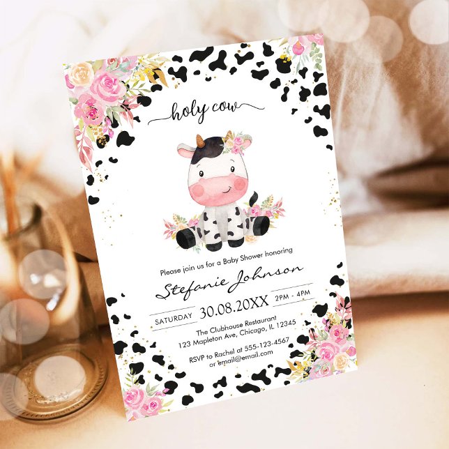 Holy Cow Pink Floral Cowgirl Baby Shower Invitation (Creator Uploaded)
