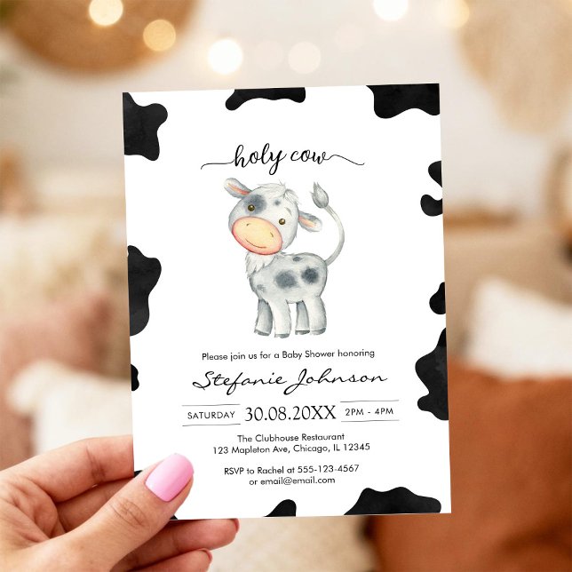 Holy Cow Pink Floral Cowgirl Baby Shower Invitation (Creator Uploaded)