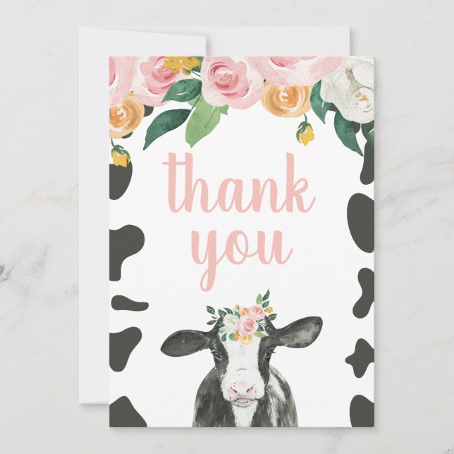 Holy Cow Pink Gingham floral Birthday Thank You (Front)
