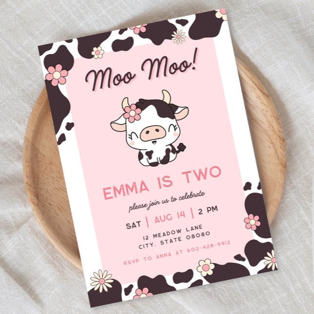 Holy Cow Pink Girl Floral Birthday Invitation (Creator Uploaded)