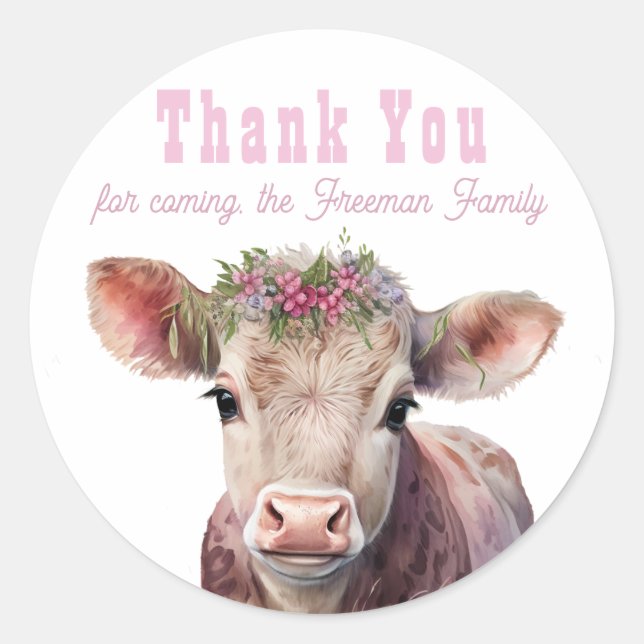 Holy Cow Pink Thank You Stickers (Front)