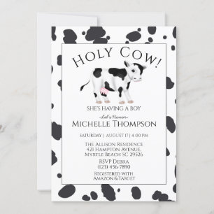 Holy Cow Print Boy Baby Shower Invitation