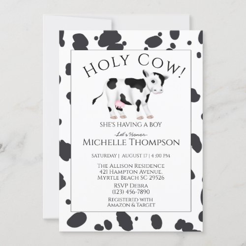 Holy Cow Print Boy Baby Shower   Invitation
