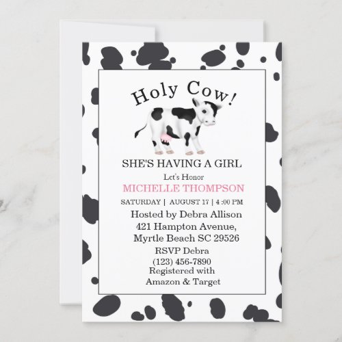 Holy Cow Print Girl Baby Shower   Invitation