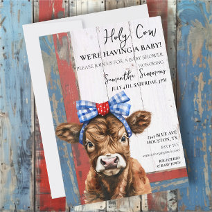 Holy Cow Red White Blue Highland Calf Baby Shower Invitation