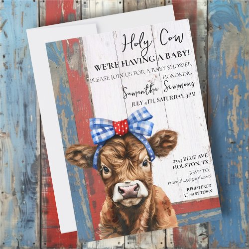 Holy Cow Red White Blue Highland Calf Baby Shower  Invitation