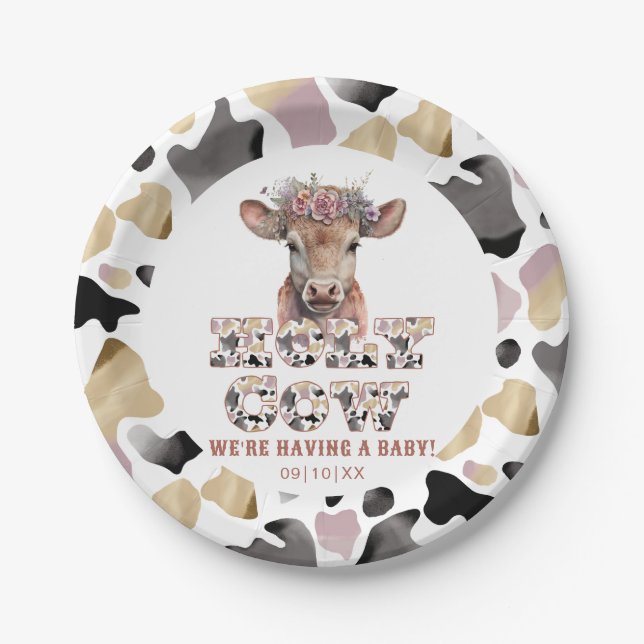 Holy Cow Rustic Baby Shower Party Plates (Front)
