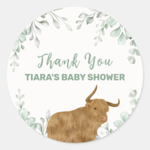 Holy Cow Rustic Boho Greenery Baby Shower Classic Round Sticker