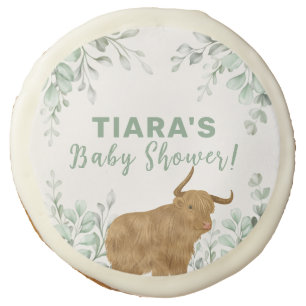 Holy Cow Rustic Boho Greenery Baby Shower  Sugar Cookie