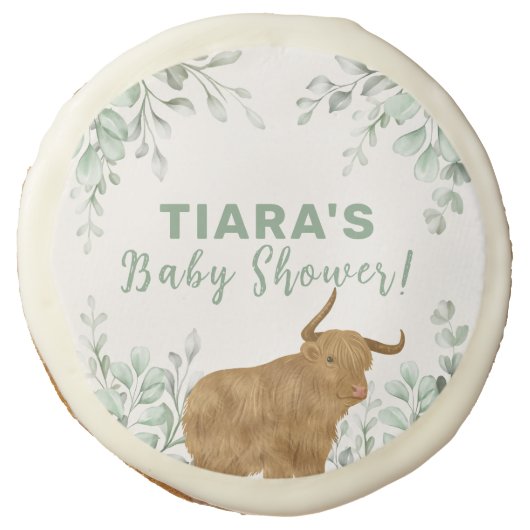 Holy Cow Rustic Boho Greenery Baby Shower  Sugar Cookie (Front)