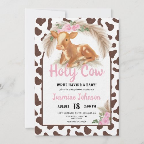 Holy Cow Rustic Country Floral Calf Baby Shower Invitation