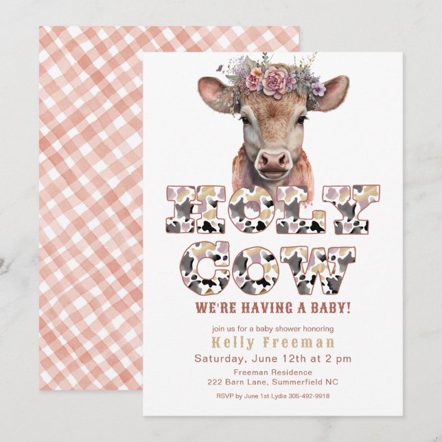 Holy Cow Rustic Cowgirl Baby Shower Invite (Front/Back)