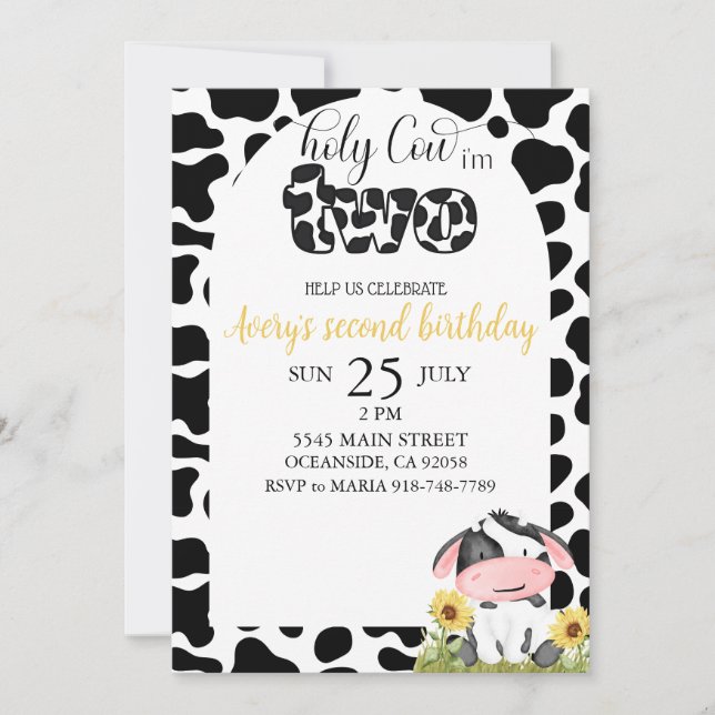 Holy Cow Second Birthday Invitation (Front)