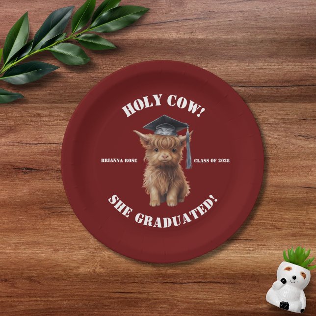 Holy Cow! She/He Graduated Barn Red Party Paper Plates (Creator Uploaded)