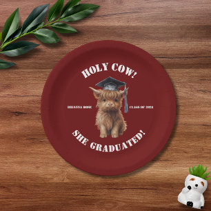 Holy Cow! She/He Graduated Barn Red Party Paper Plates
