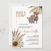 Holy Cow Greenery Arch Farm Highland Baby Shower Invitation