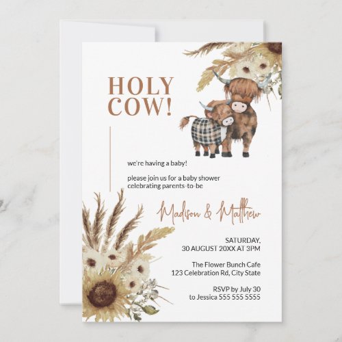 Holy Cow Sunflower Rustic Farm Baby Shower  Invitation