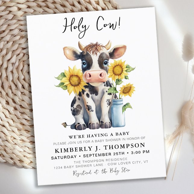 Holy Cow Sunflowers Farm Baby Shower Invitation Postcard (Creator Uploaded)