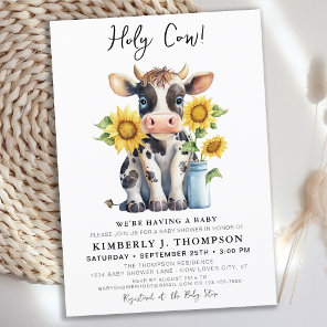 Holy Cow Sunflowers Simple Modern Farm Baby Shower Invitation