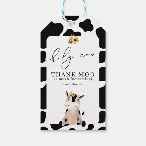 Holy Cow Thank Moo Sunflower Birthday Gift Tags