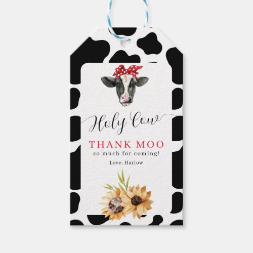 Holy Cow Thank Moo Sunflower Birthday Gift Tags