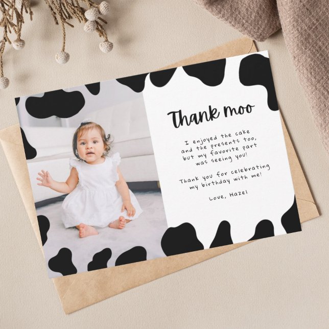 Holy Cow Themed First Birthday Party Photo Thank You Card (Creator Uploaded)
