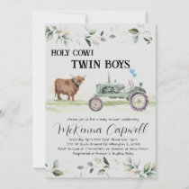 Holy Cow twin boys with tractor Invitation