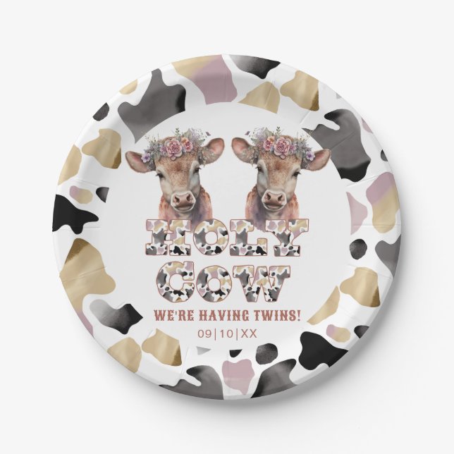 Holy Cow Twins Baby Shower Plates (Front)