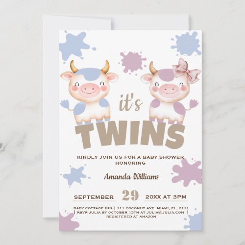 Holy cow twins girl boy baby shower  invitation