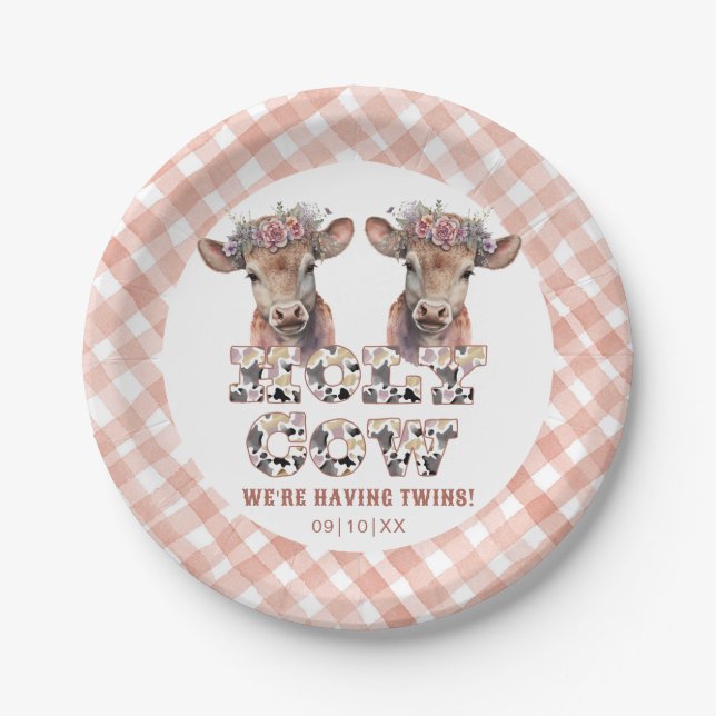 Holy Cow Twins Rustic Baby Shower Plates (Front)
