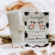 Holy cow watercolor boy girl gender reveal  invitation