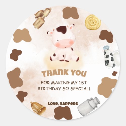 Holy cow watercolor cute birthday  classic round sticker
