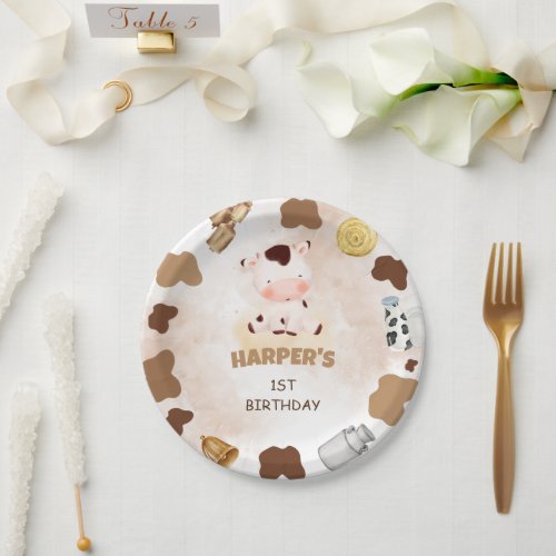 Holy cow watercolor cute birthday  paper plates
